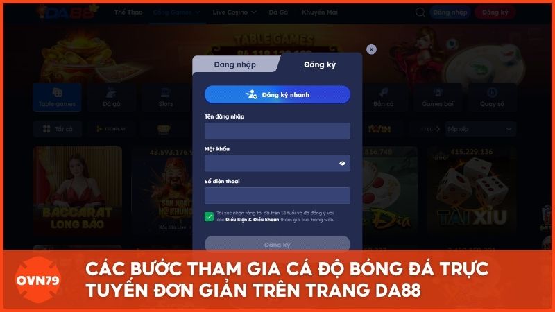 Quy trình đăng ký và nạp tiền tại nhà cái bóng đá Da88 được tối giản hóa, giúp người chơi mới dễ dàng tham gia chỉ trong vài phút