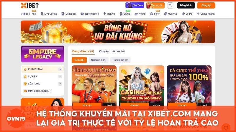Không dùng con số ảo, hệ thống khuyến mãi tại Xibet.com mang lại giá trị thực tế với tỷ lệ hoàn trả cao và điều kiện vòng cược hợp lý
